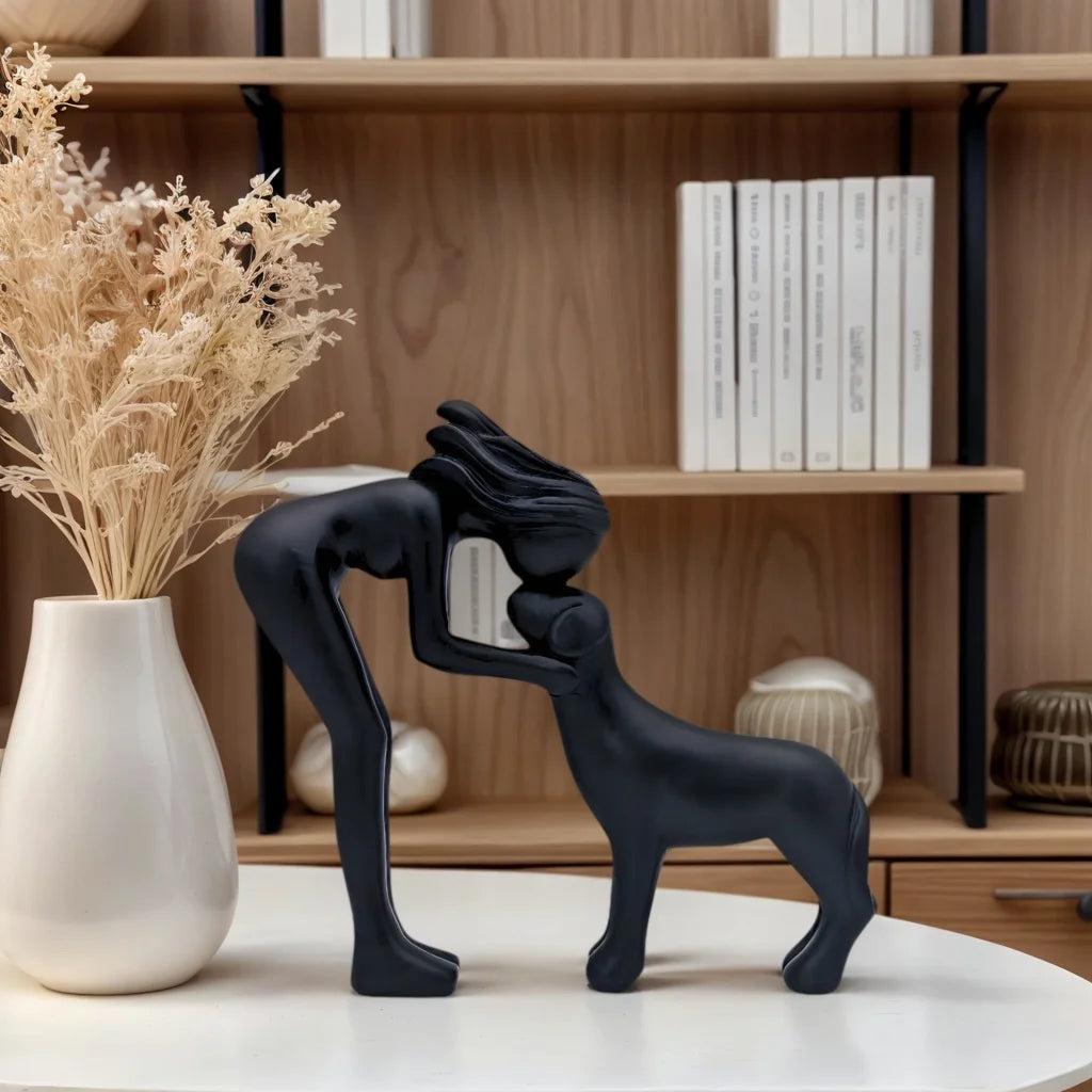 Timeless Bond: Woman and Dog Friendship Sculpture