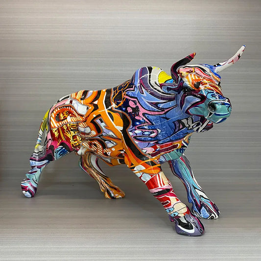 Abstract Graffiti Bull Figurine